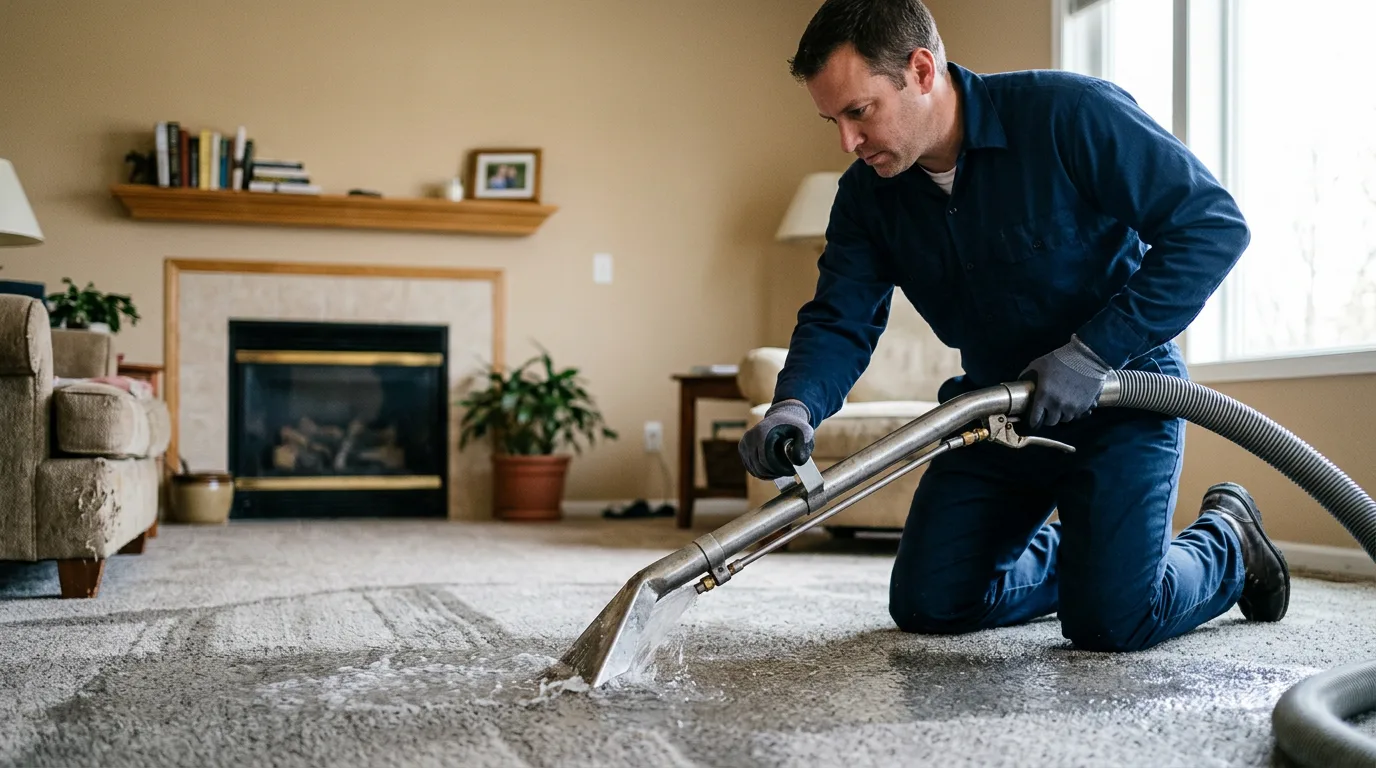 Water damage restoration technician working near West Decatur, PA